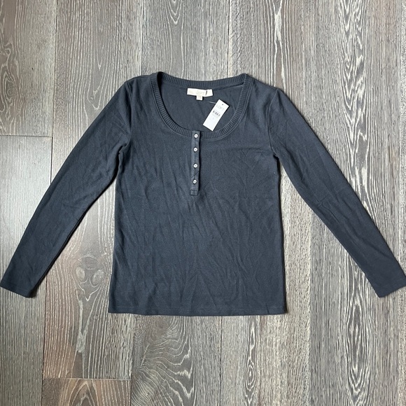 New With Tags Loft super soft Gray Jersey knit Henley Sweater. Women’s small - Picture 3 of 10